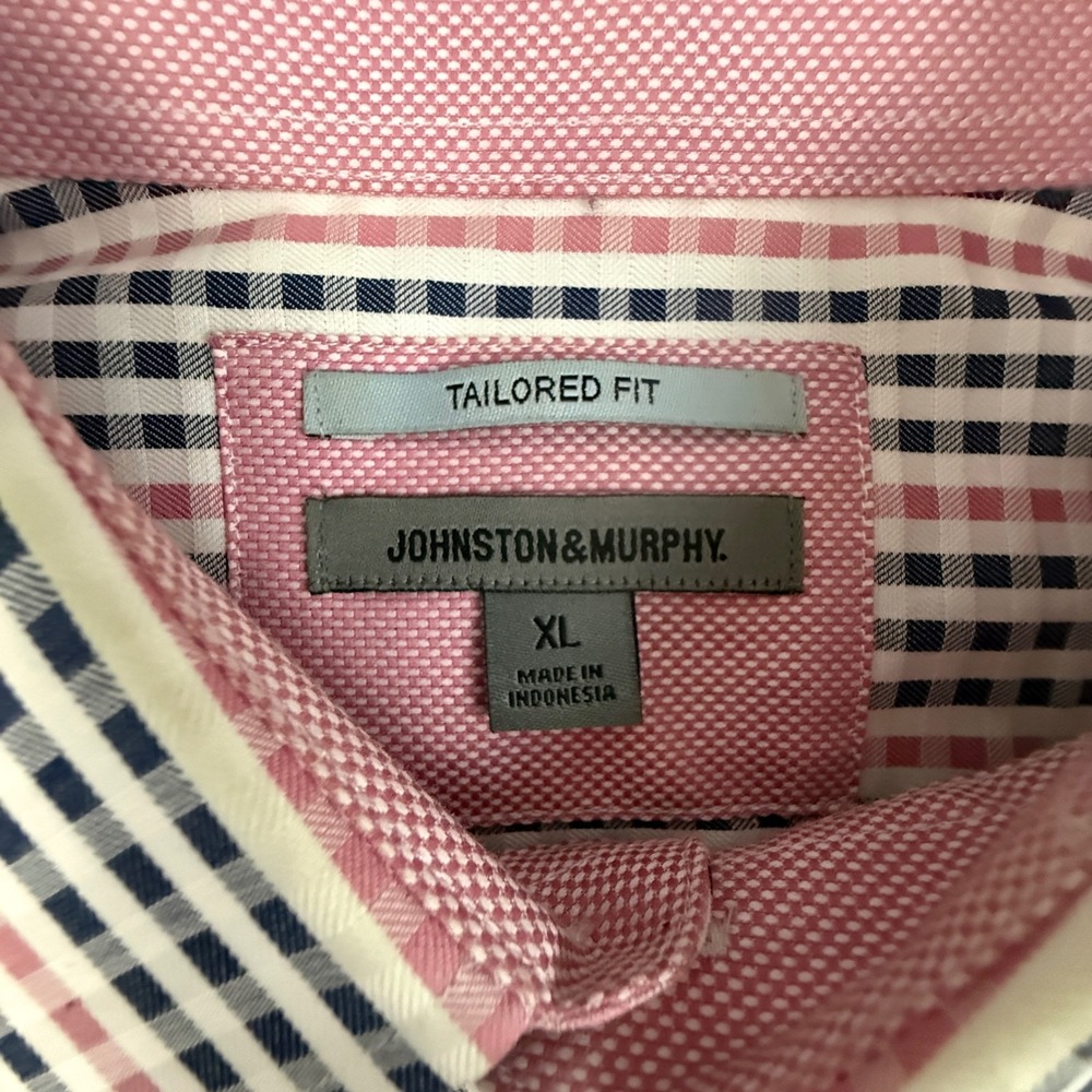 Johnston & Murphy Shirt Tailored Fit Plaid Stripe Button Down Shirt Men's XL - Picture 7 of 10